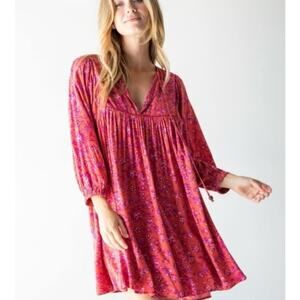 Natural Life Tunic Peasant Babydoll Mini Dress Red Purple Size Medium